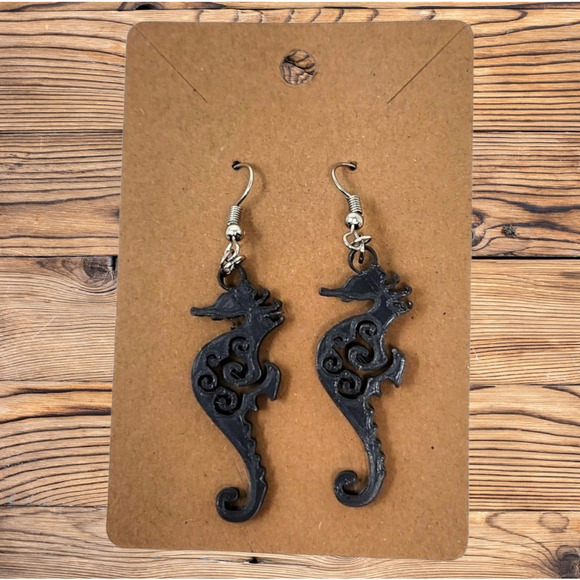 Whimsical 3D Printed Seahorse Hook Earrings - 3d Printed - 1 Pair - Picture 3 of 4